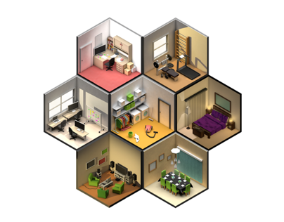 Low Poly rooms by Petr Kollarcik, via Behance (Can be used to teach the rooms of a house and their …