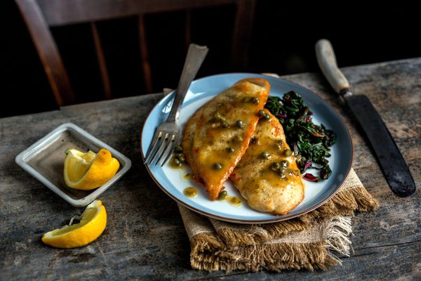 Chicken “Piccata” with Chard or Beet Greens