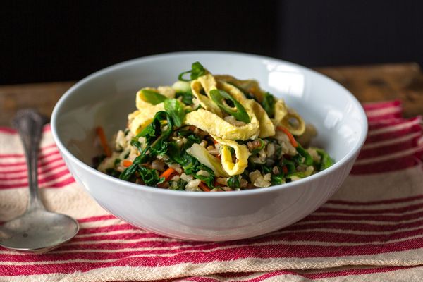 Stir-Fried Brown Rice with Red Chard and Carrots