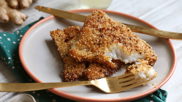 Sesame-Crusted Fish with Butter and Ginger Sauce