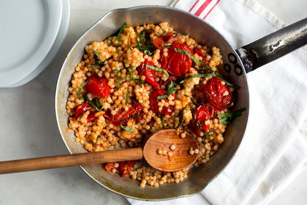 Israeli Couscous with Sautéed Cherry Tomatoes and Basil