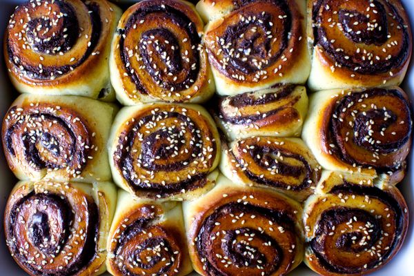 Chocolate Tahini Challah Buns