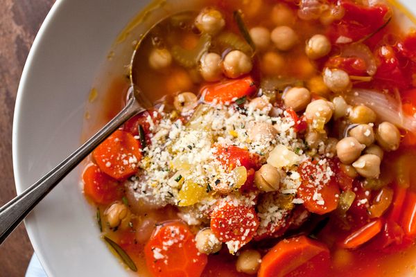 Chickpea Vegetable Soup with Parmesan, Rosemary and Lemon