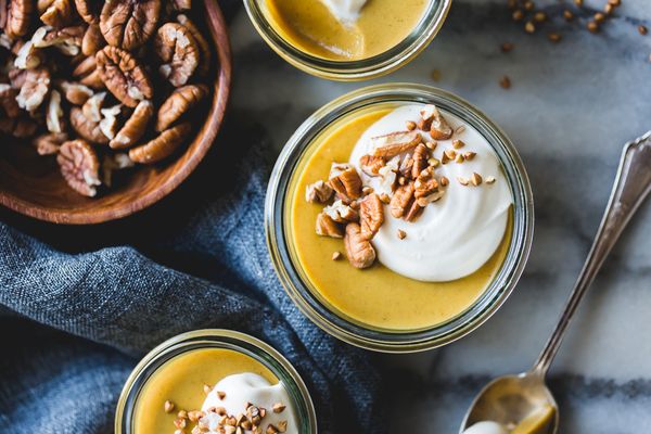 Pumpkin Butterscotch Pudding with Whipped Mascarpone + Toasted Buckwheat