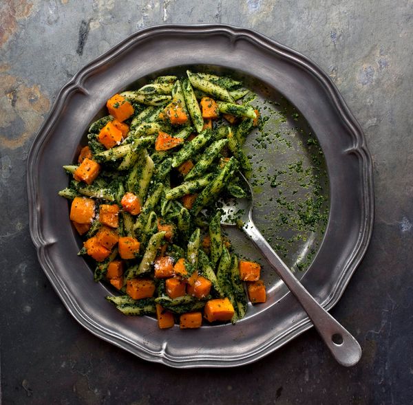 Pasta With Kale Pesto and Roasted Butternut Squash