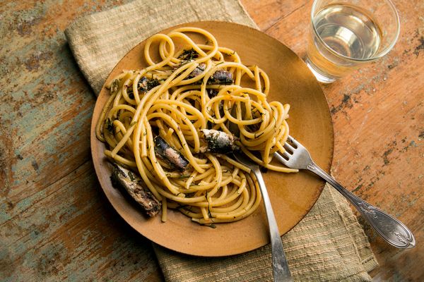 Pasta with Sardines, Bread Crumbs and Capers