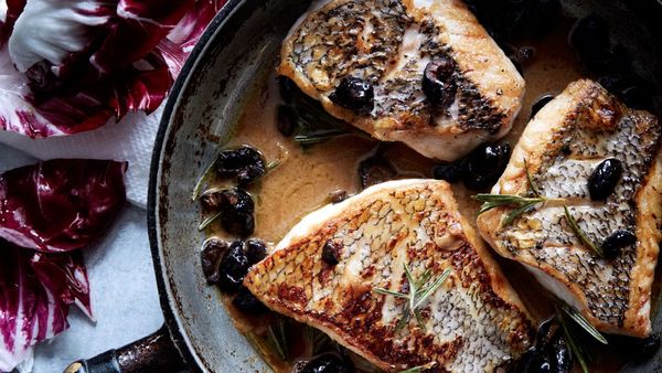 Black Bass with Warm Rosemary-Olive Vinaigrette