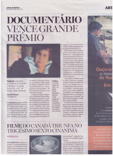 Documentário vence grande prémio | Jornal de Notícias