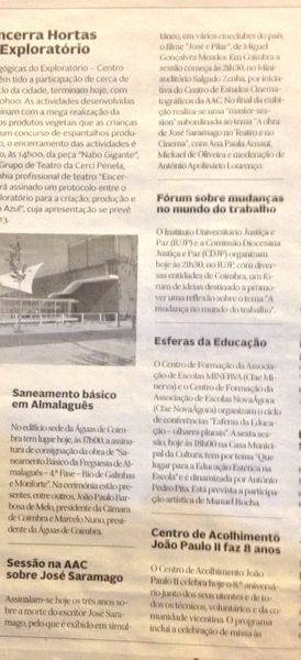 Sessão na AAC sobre José Saramago | Diário de Coimbra 18.Jun