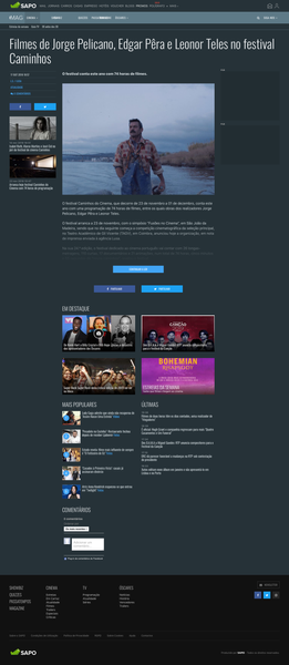 Filmes de Jorge Pelicano, Edgar Pêra e Leonor Teles no festival Caminhos - Atualidade - SAPO Mag