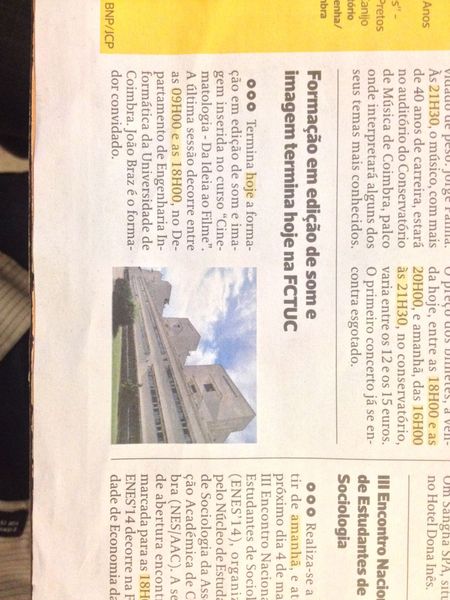 Formação em edição de som e imagem termina hoje na FCTUC | Diário As Beiras 1.Mai