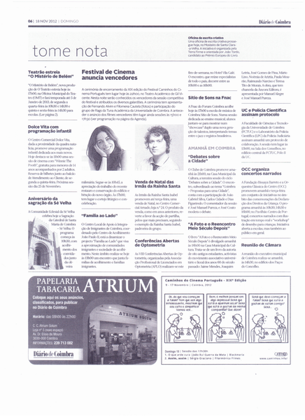 Festival de Cinema anuncia vencedores | Diário de Coimbra 18.Nov