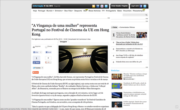 "A Vingança de uma mulher" representa Portugal no Festival de Cinema da UE em Hong Kong | Agência…