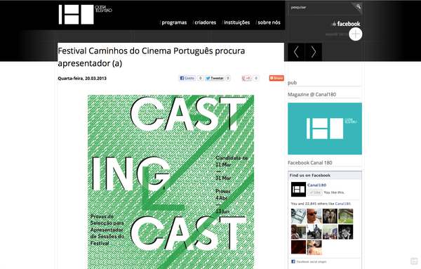 (Screenshot 2) Festival Caminhos do Cinema Português procura apresentador (a) | Canal180