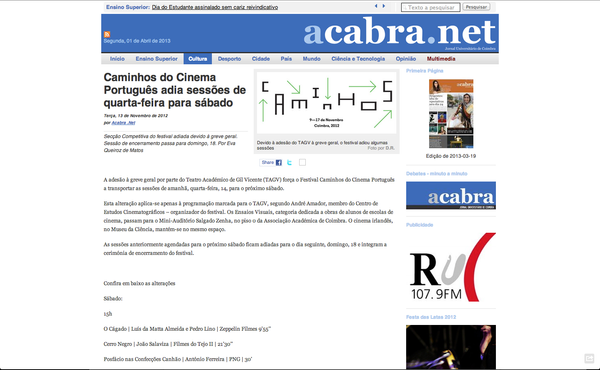 Caminhos do Cinema Português adia sessões de quarta-feira para sábado | A Cabra