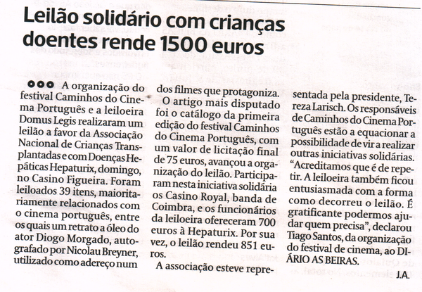 Leilão solidário com crianças doentes rende 1500 euros | Diário As Beiras