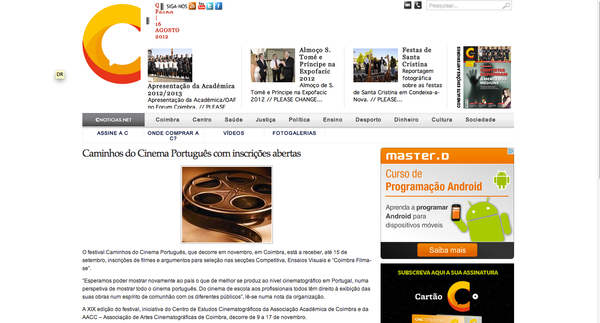 Caminhos do Cinema Português com inscrições abertas (screenshot) | CNotícias.net