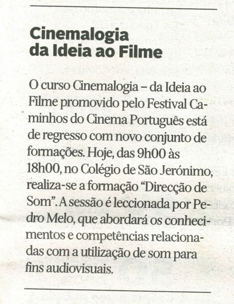 Cinemalogia - Da Ideia ao Filme | Diário de Coimbra 22.Fev.2015