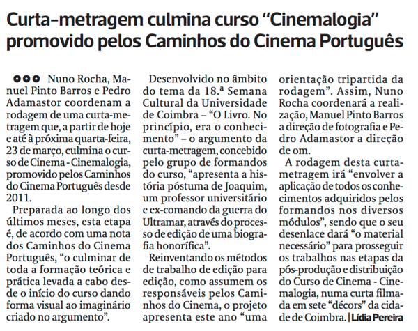 Curta-metragem culmina curso "Cinemalogia" promovido pelos Caminhos do Cinema Português | Diário …