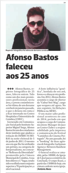Afonso Bastos faleceu aos 25 anos | Diário As Beiras 25.Mar.2016