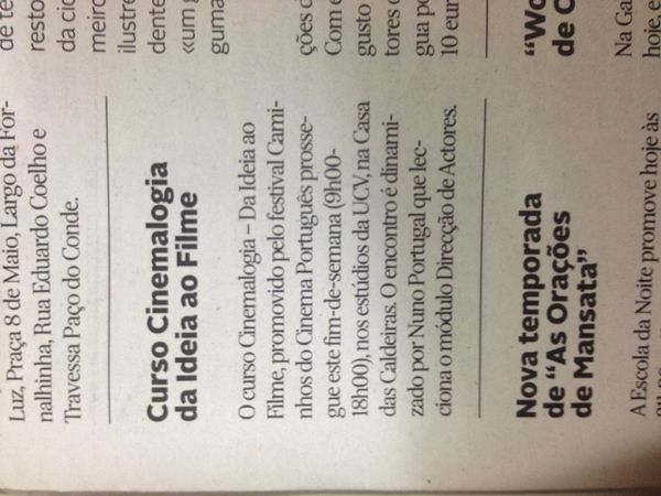 Curso Cinemalogia - Da Ideia ao Filme | Diário de Coimbra 30.Mar