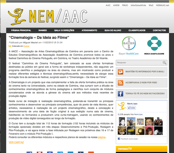 "Cinemalogia - Da Ideia ao Filme" (screenshot) | NEM/AAC