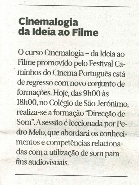 Cinemalogia - Da Ideia ao Filme | Diário de Coimbra 24.Fev.2015