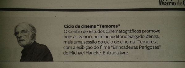 Ciclo de cinema "Temores" | Diário de Coimbra 18.Abr