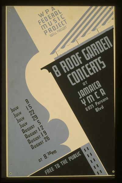 WPA Federal Music Project will present 8 roof garden concerts at Jamaica YMCA Free to the public.