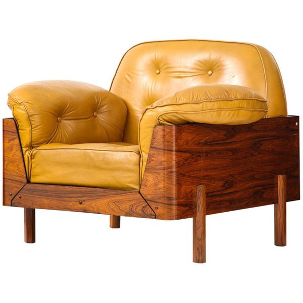 Lounge Chair in Jacaranda and Yellow Leather by J.D. Moveis e Decoracoes — WEINBERG MODERN