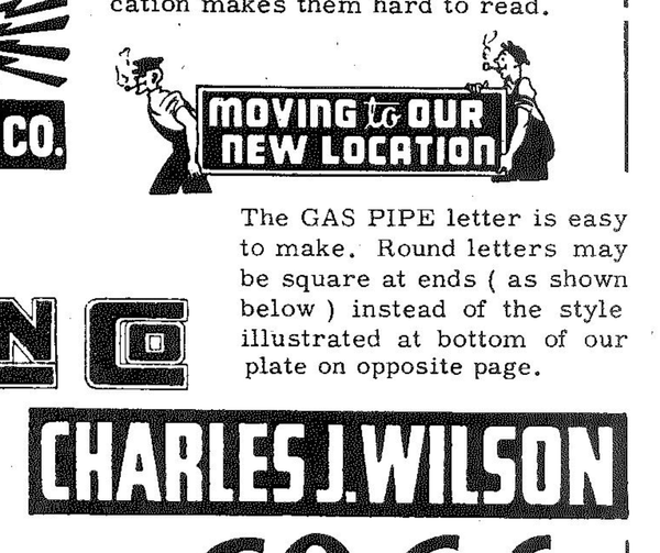 Gas Pipe in E C Matthews, “Sign Painting Course”, 1954