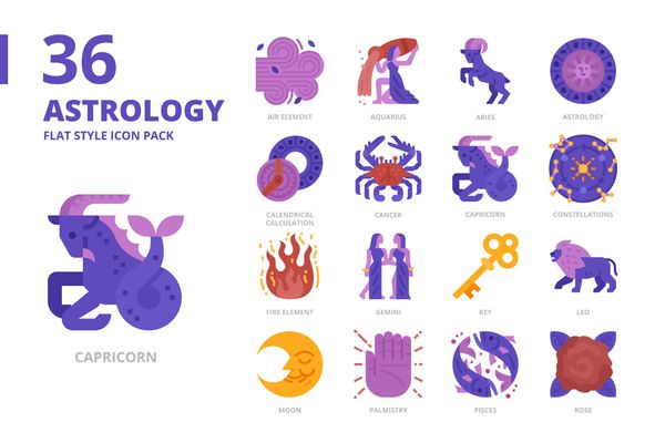 $ Astrology Flat Style Icon Set