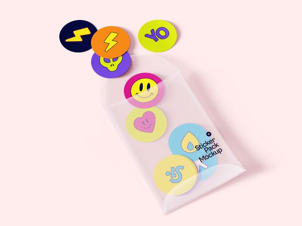 Stickers & Packaging PSD Mockup