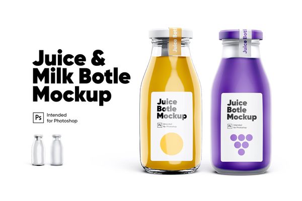 $ Juice & Milk Bottles Mockup Set