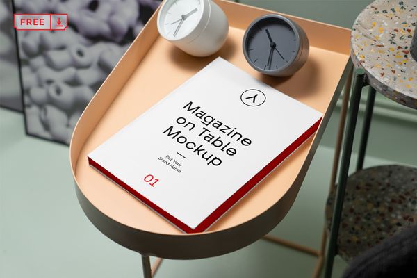 Magazine on Table PSD Mockup