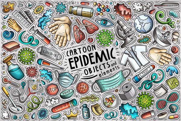 Epidemic Cartoon Objects Set