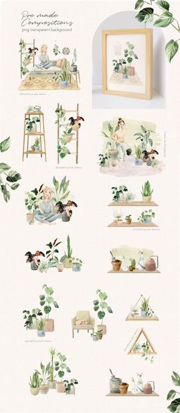 Cosy House Plants Watercolor Clipart