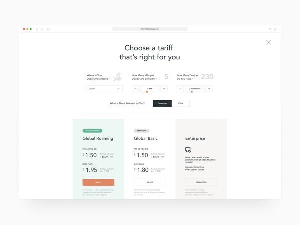 Pricing table