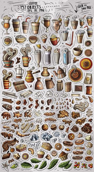 Coffee Cartoon Vector Objects Set