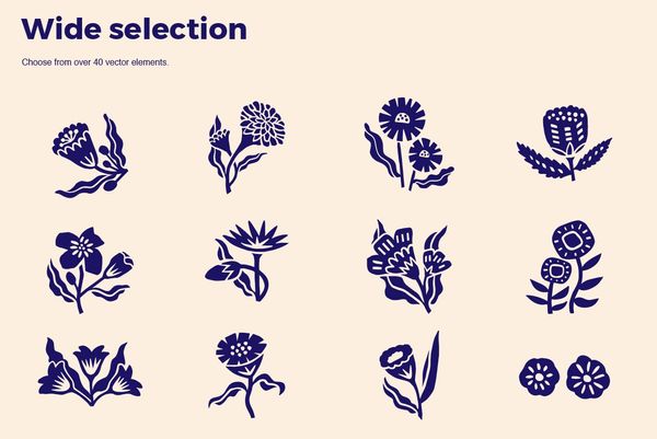 Botanical Linocut Vector Set