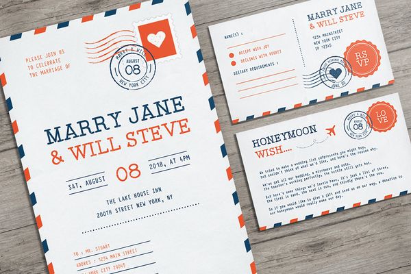 $ Airmail Wedding Invitation