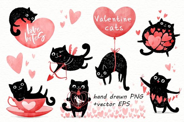 Valentine cats illustrations