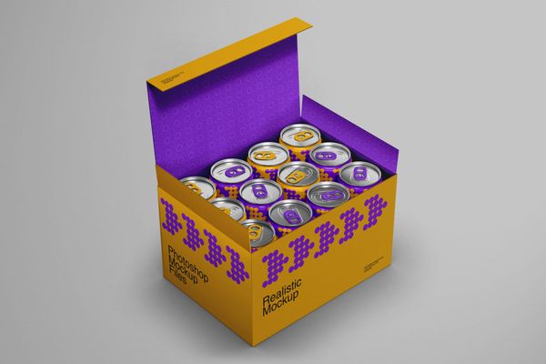 $ Cans and Paper Box Mockup