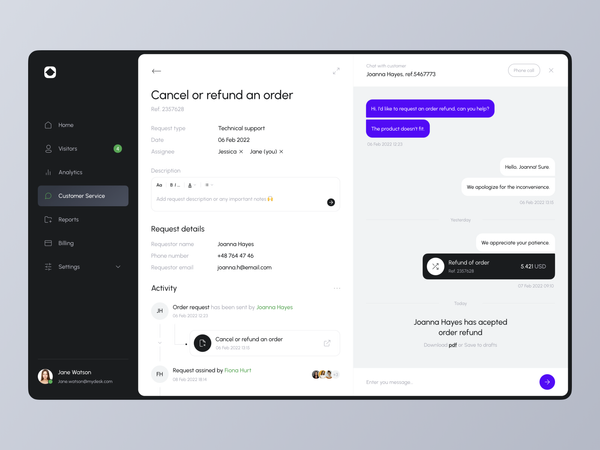 Customer management dashboard