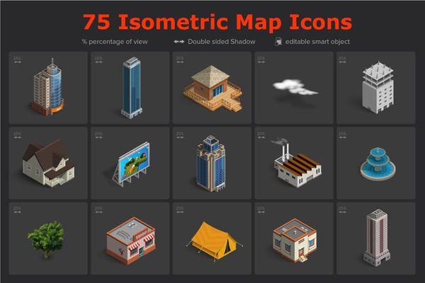 $ Isometric Map Icons