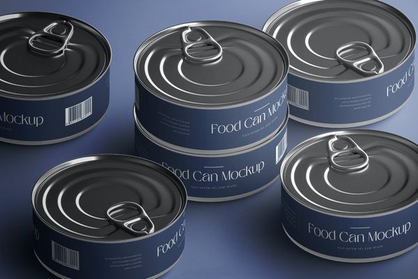 $ Isometric Food Tin Can Mockup