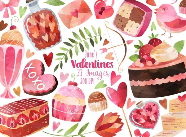 Watercolor Valentines Day Clipart