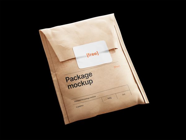 Kraft Paper Postal Bag and Sticker Mockup