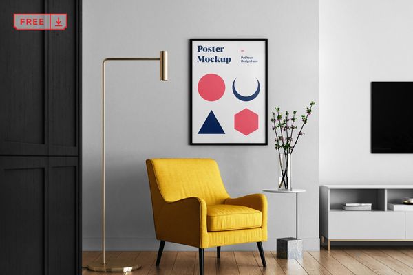 Living room with Poster Mockup