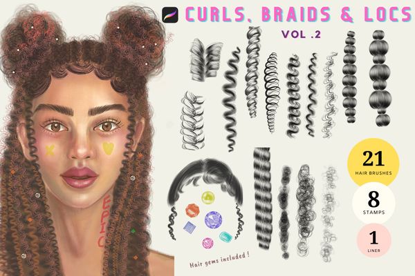 $ Procreate Hair brushes Curly Hair